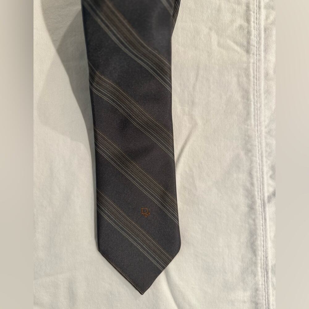 Christian Dior Gray Striped Silk Tie Men’s Designer Classic Formal Office - Picture 3 of 7